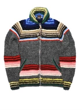 Chamula Serape Cardigan Hand Knit Wool Sweater Stripped Size Small Anthropologie